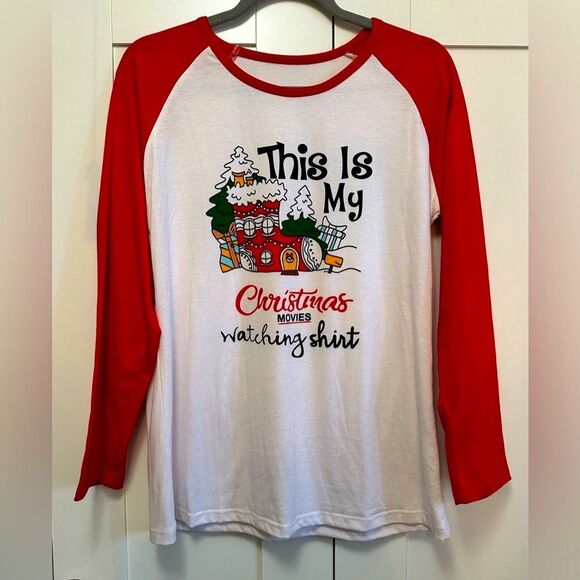 Christmas Movie Watching Shirt Red & White Sz MED NEW! - Picture 1 of 4